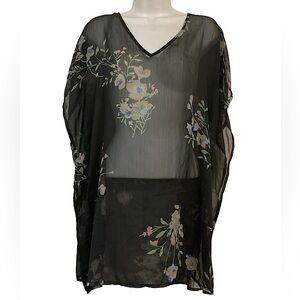 Vintage O’Neil Floral Sheer Black Kaftan swim cover up top